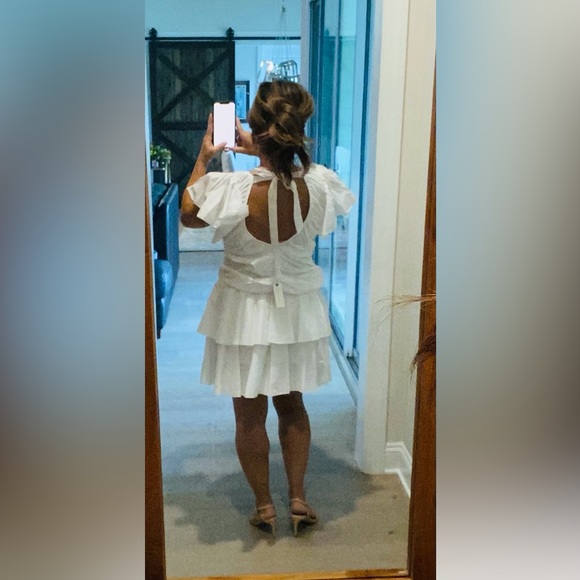 Love the label - Brand NWT White ruffled mini dress - Picture 7 of 9